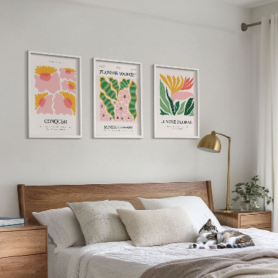 Lot de 3 tableaux pour salon Affiches modernes de fleurs et de feuilles