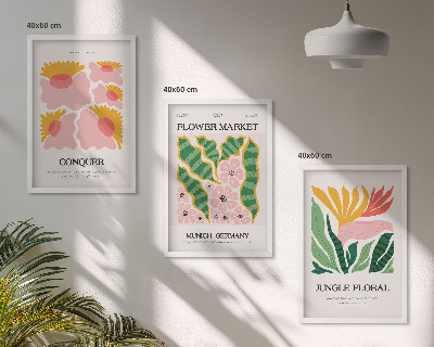 Lot de 3 tableaux pour salon Affiches modernes de fleurs et de feuilles