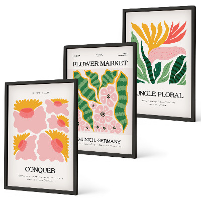Lot de 3 tableaux pour salon Affiches modernes de fleurs et de feuilles