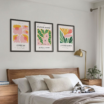 Lot de 3 tableaux pour salon Affiches modernes de fleurs et de feuilles