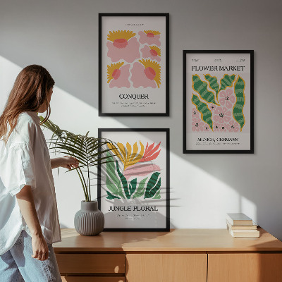 Lot de 3 tableaux pour salon Affiches modernes de fleurs et de feuilles