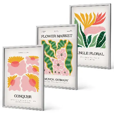 Lot de 3 tableaux pour salon affiches modernes avec motifs de fleurs et de feuilles