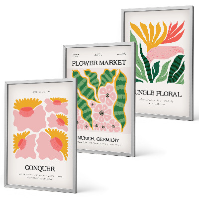 Lot de 3 tableaux pour salon Affiches modernes de fleurs et de feuilles