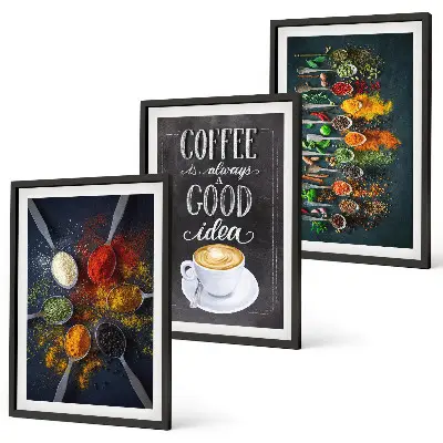Cadre photo mural avec motifs d’épices, de café et d’herbes aromatiques