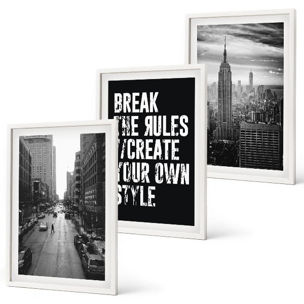 Lot de 3 tableaux pour salon Inspiration pour les rues de la ville en noir et blanc