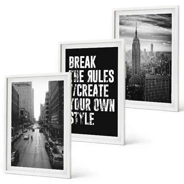 Lot de 3 tableaux pour salon représentant des rues de ville en noir et blanc