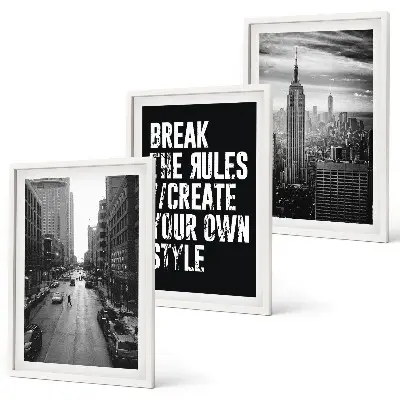 Lot de 3 tableaux pour salon représentant des rues de ville en noir et blanc