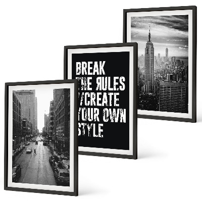 Lot de 3 tableaux pour salon Inspiration pour les rues de la ville en noir et blanc