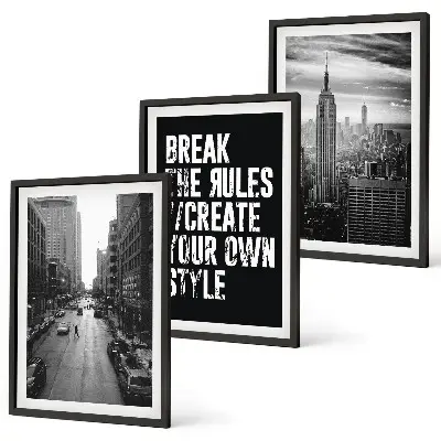 Lot de 3 tableaux pour salon représentant des rues de ville en noir et blanc