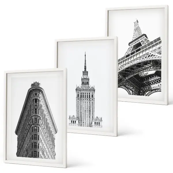 Cadre photo mural représentant des bâtiments architecturaux en noir et blanc