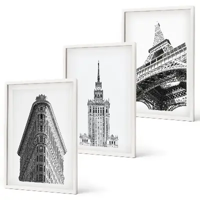 Cadre photo mural représentant des bâtiments architecturaux en noir et blanc