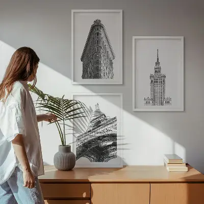 Cadre photo mural représentant des bâtiments architecturaux en noir et blanc