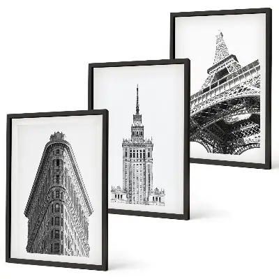 Cadre photo mural représentant des bâtiments architecturaux en noir et blanc