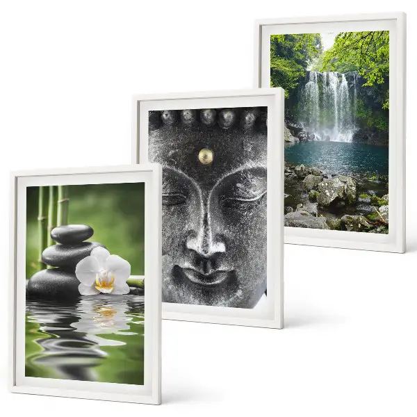 Lot de 3 tableaux pour salon motif pierres d'harmonie et eau avec Bouddha
