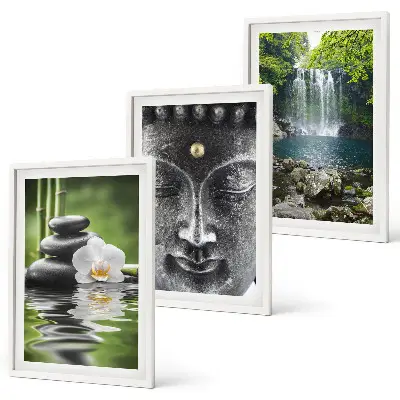 Lot de 3 tableaux pour salon motif pierres d'harmonie et eau avec Bouddha