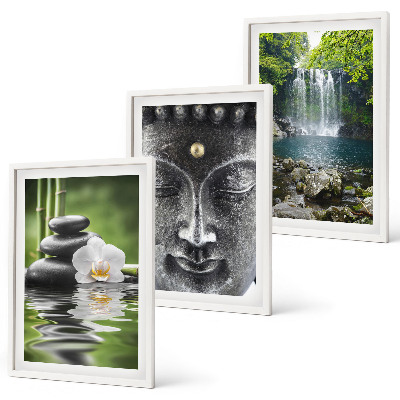 Lot de 3 tableaux pour salon Pierres d'harmonie eau Bouddha