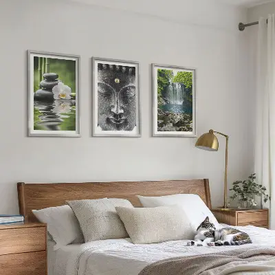 Lot de 3 tableaux pour salon motif pierres d'harmonie et eau avec Bouddha