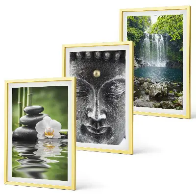 Lot de 3 tableaux pour salon motif pierres d'harmonie et eau avec Bouddha