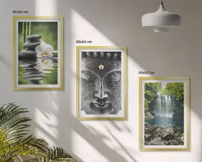 Lot de 3 tableaux pour salon motif pierres d'harmonie et eau avec Bouddha