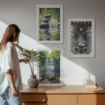 Lot de 3 tableaux pour salon Pierres d'harmonie eau Bouddha