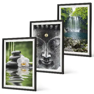 Lot de 3 tableaux pour salon motif pierres d'harmonie et eau avec Bouddha