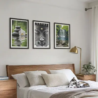 Lot de 3 tableaux pour salon motif pierres d'harmonie et eau avec Bouddha