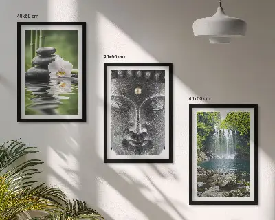 Lot de 3 tableaux pour salon motif pierres d'harmonie et eau avec Bouddha