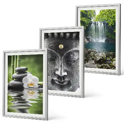 Lot de 3 tableaux pour salon motif pierres d'harmonie et eau avec Bouddha