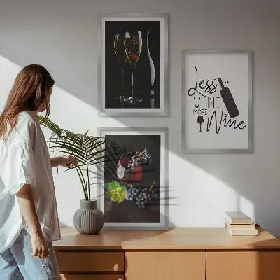 Cadre photo mural avec motif de verres à vin, raisins et inscription