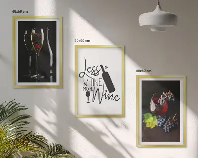 Cadre photo mural avec motif de verres à vin, raisins et inscription