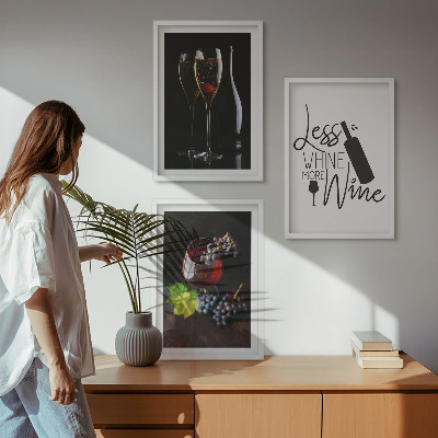 Cadre photo mural Verres à vin avec raisins et inscription