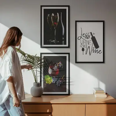 Cadre photo mural avec motif de verres à vin, raisins et inscription