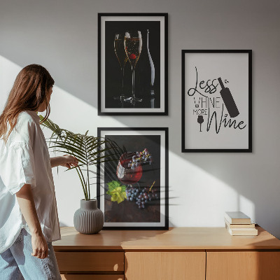 Cadre photo mural Verres à vin avec raisins et inscription