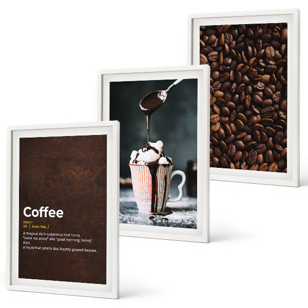 Lot de 3 tableaux pour salon Boisson au café à la crème fouettée