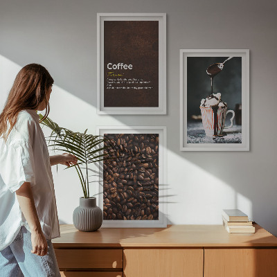 Lot de 3 tableaux pour salon Boisson au café à la crème fouettée