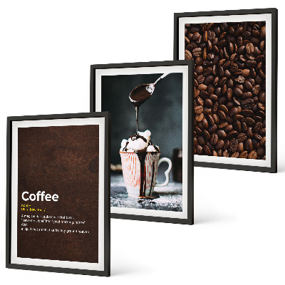 Lot de 3 tableaux pour salon Boisson au café à la crème fouettée