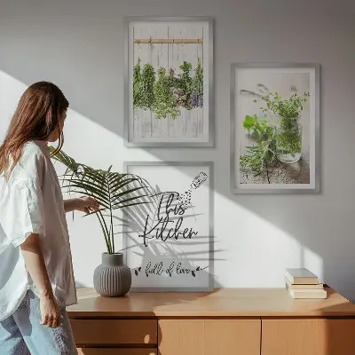 Cadre photo mural thème de cuisine avec des herbes séchées