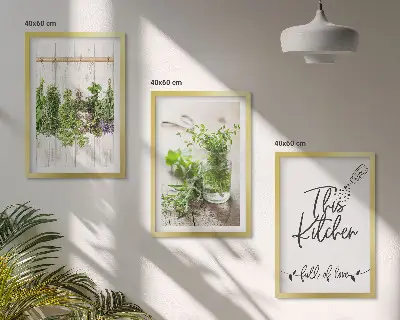 Cadre photo mural thème de cuisine avec des herbes séchées