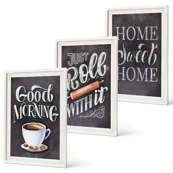 Lot de 3 tableaux pour salon avec inscriptions sur les motifs de cuisine