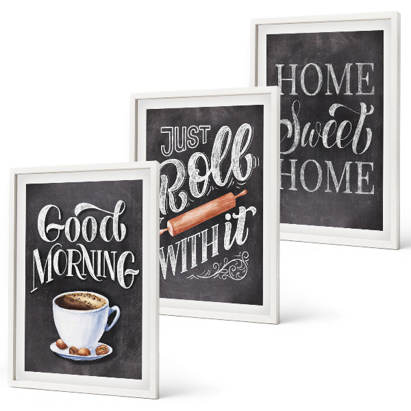 Lot de 3 tableaux pour salon Inscriptions sur les motifs de cuisine domestique