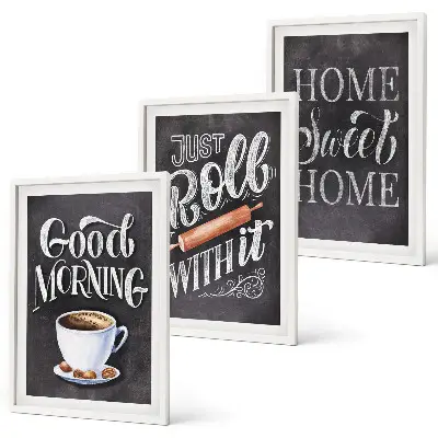 Lot de 3 tableaux pour salon avec inscriptions sur les motifs de cuisine