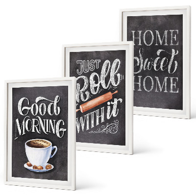 Lot de 3 tableaux pour salon Inscriptions sur les motifs de cuisine domestique