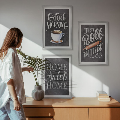 Lot de 3 tableaux pour salon Inscriptions sur les motifs de cuisine domestique