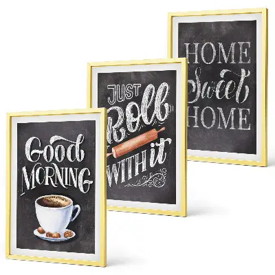 Lot de 3 tableaux pour salon avec inscriptions sur les motifs de cuisine
