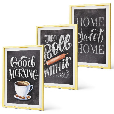 Lot de 3 tableaux pour salon Inscriptions sur les motifs de cuisine domestique