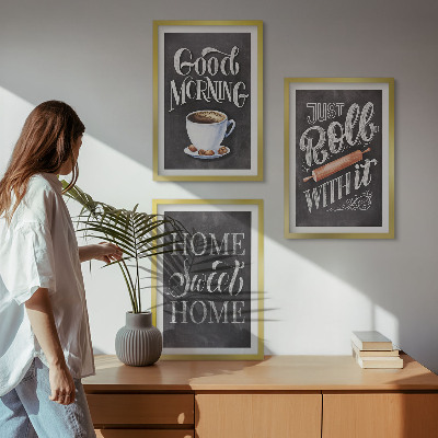 Lot de 3 tableaux pour salon Inscriptions sur les motifs de cuisine domestique