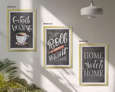 Lot de 3 tableaux pour salon avec inscriptions sur les motifs de cuisine