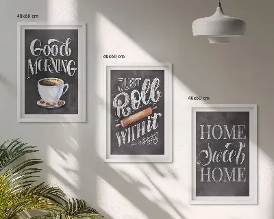 Lot de 3 tableaux pour salon avec inscriptions sur les motifs de cuisine