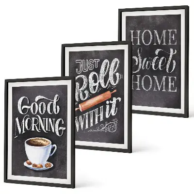 Lot de 3 tableaux pour salon avec inscriptions sur les motifs de cuisine