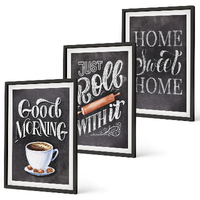 Lot de 3 tableaux pour salon Inscriptions sur les motifs de cuisine domestique